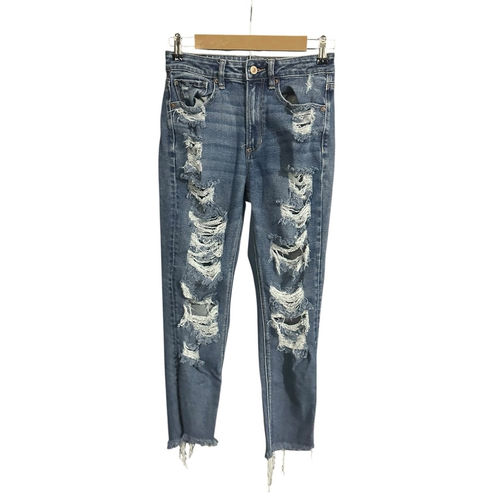 American Eagle Distressed Mom Jeans Dark Wash Size 6R